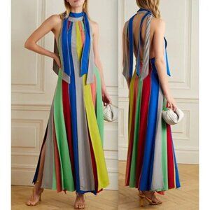 Rosie Assoulin maxi dress sz 6 multi color rainbow Carwash Halter